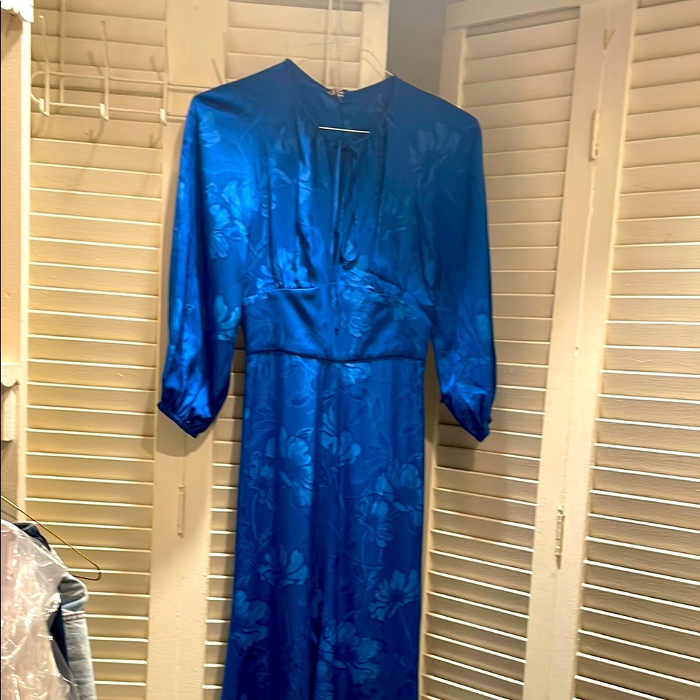 Silvia Tcherassi Blue V-Neck Gown with Bishop Sleeves